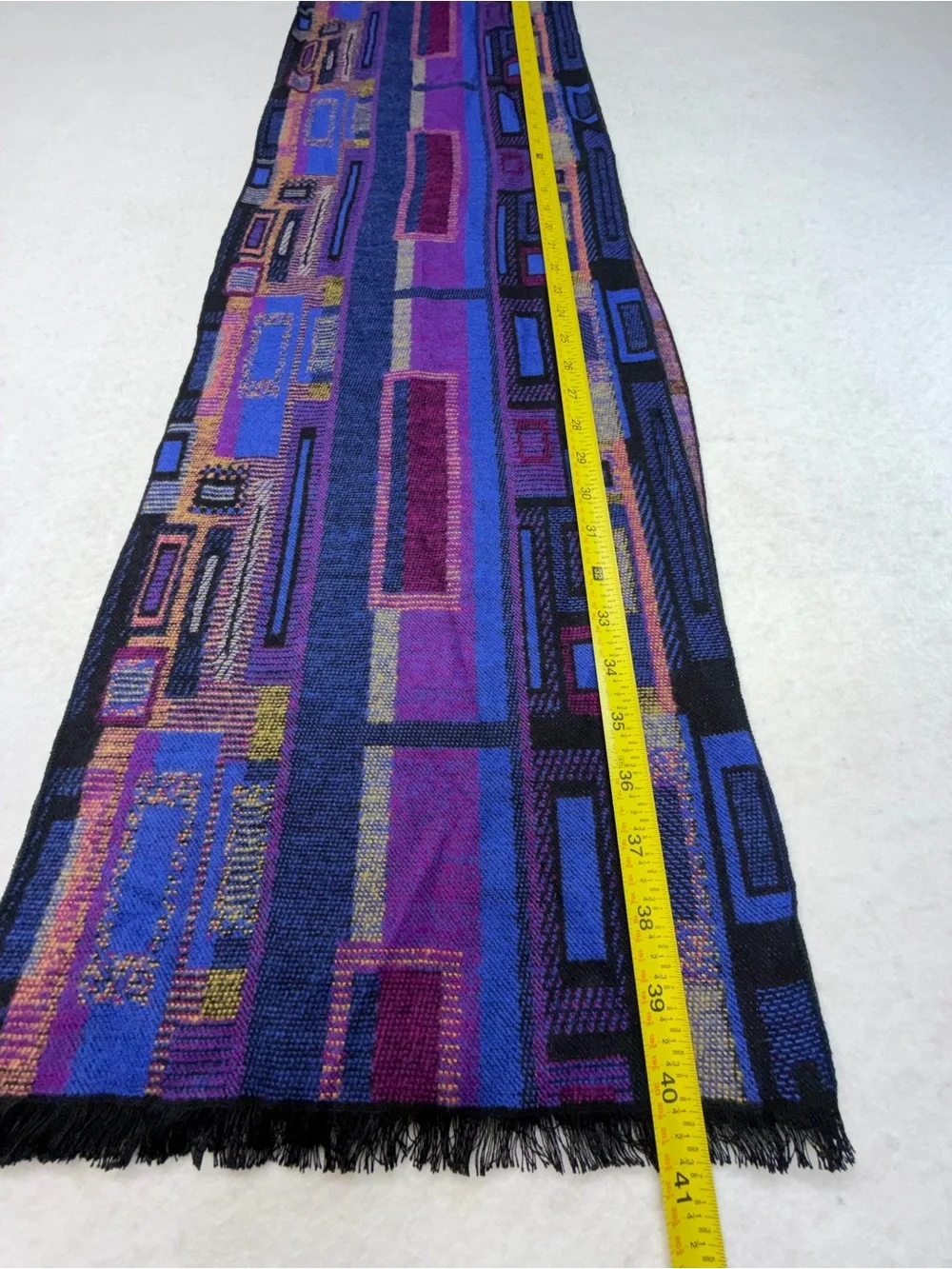 100% Cashmere Blue & Purple Geometric Scarf